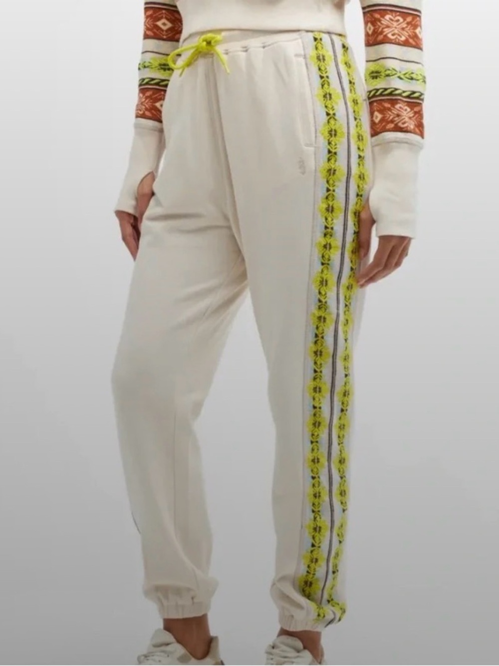 0230 FP Movement by Free People Cream Joggers with Neon Yellow Side Trim